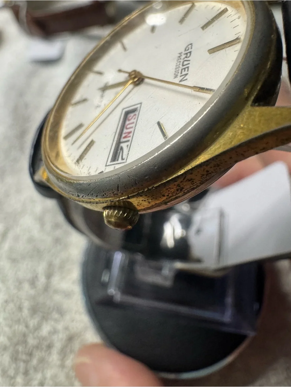 Gruen Precision Men's Quartz Watch - Black Strap, Gold Case